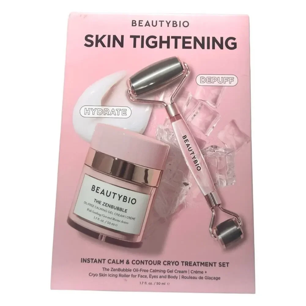 New In Box BeautyBio Skin Tightening Set with Roller & Cream